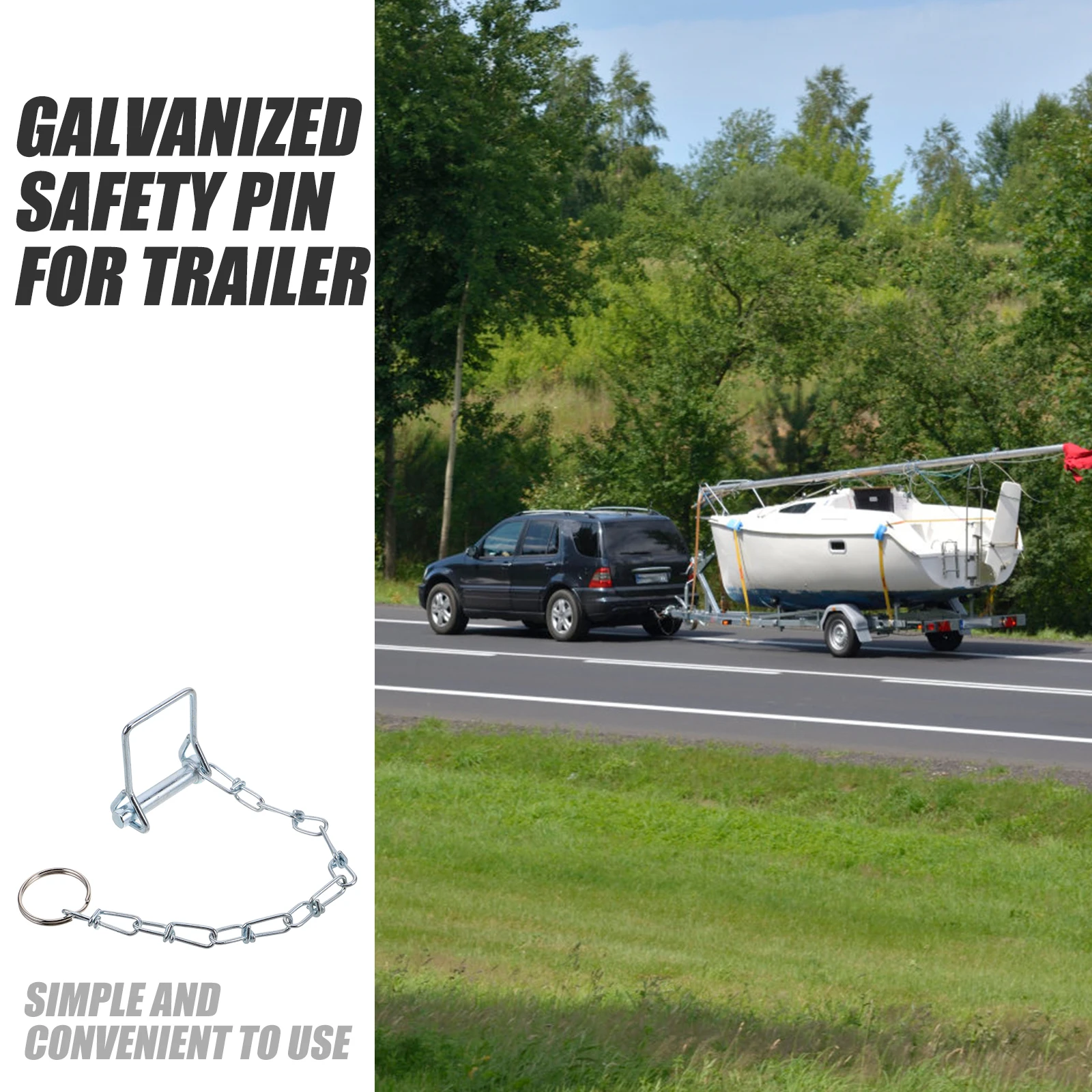 

Trailer Safety Pin Galvanized Coupler Hitch AntiRattle Chain Silver Locking Stabilizer Shaft Wire Compatible Trailer