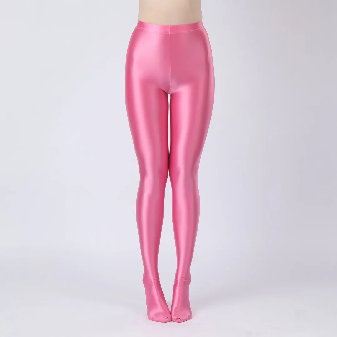 

2025 new European and American large size oily shiny silky slippery jumpsuit tight sexy yoga pants with crotch