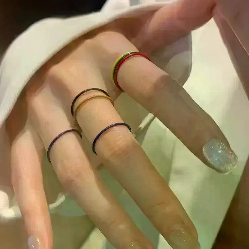 1/2Set Fashion Colorful Drop Oil Ultra-fine Ring For Women Girls Party High-grade Personalized Charm Jewelry Gift