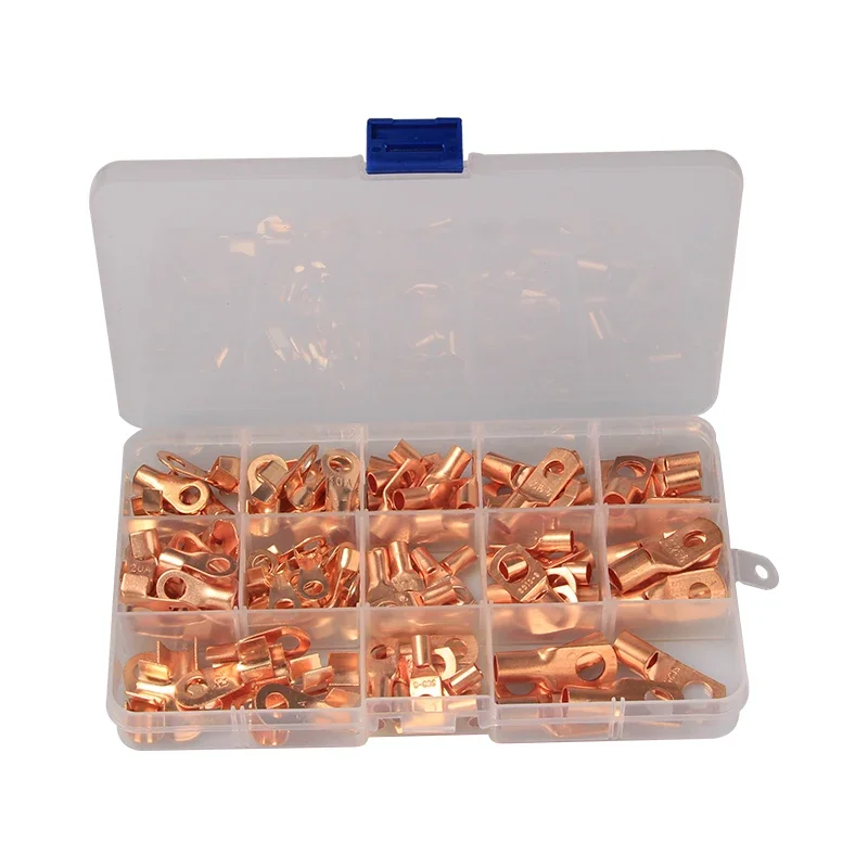 60PCS SC Copper Ring Lug Terminals + 70PCS OT Wire Terminals Kit  Bare Copper Battery Block Lugs Crimp Wire Connector
