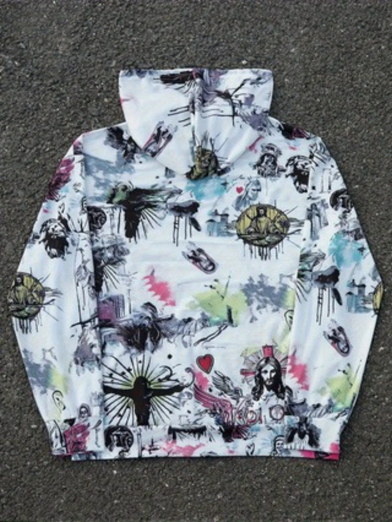 Mens Off White Hoodie Drip Paint Creepy Creature Abstract Line Sketch Mixed Color Graphic Daily Casual Sweat Top