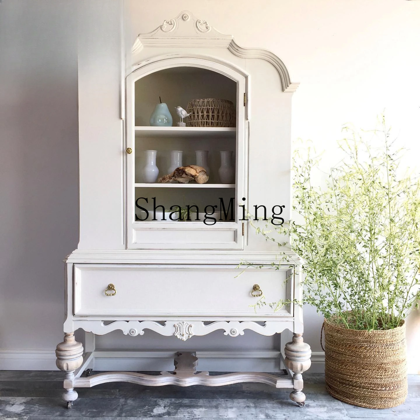 

CL retro solid wood dining side cabinet, living room against the wall, large storage storage cabinet, high-end furniture