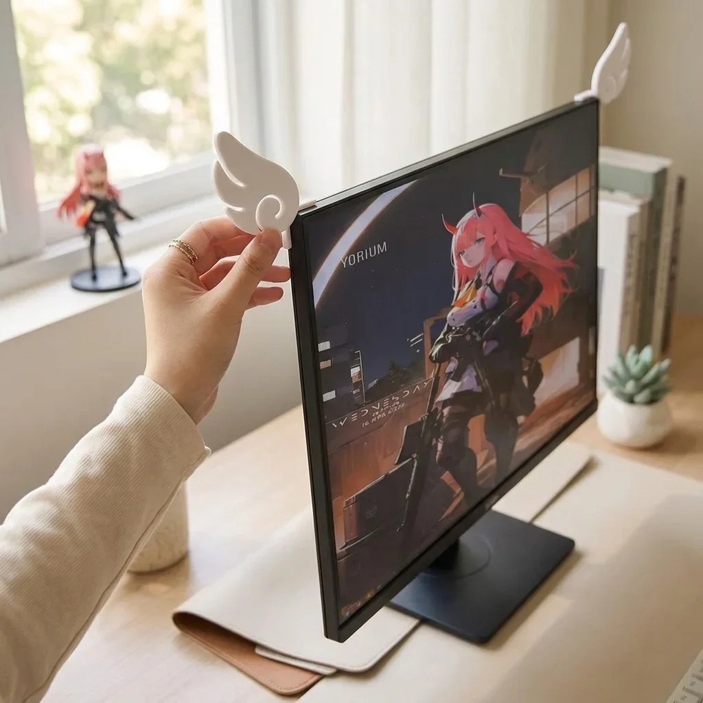Angel Wings Display Screen Decoration Cute for Esports Room Cartoon Office Desktop Gift Home Decor Gaming Setup Accessories New