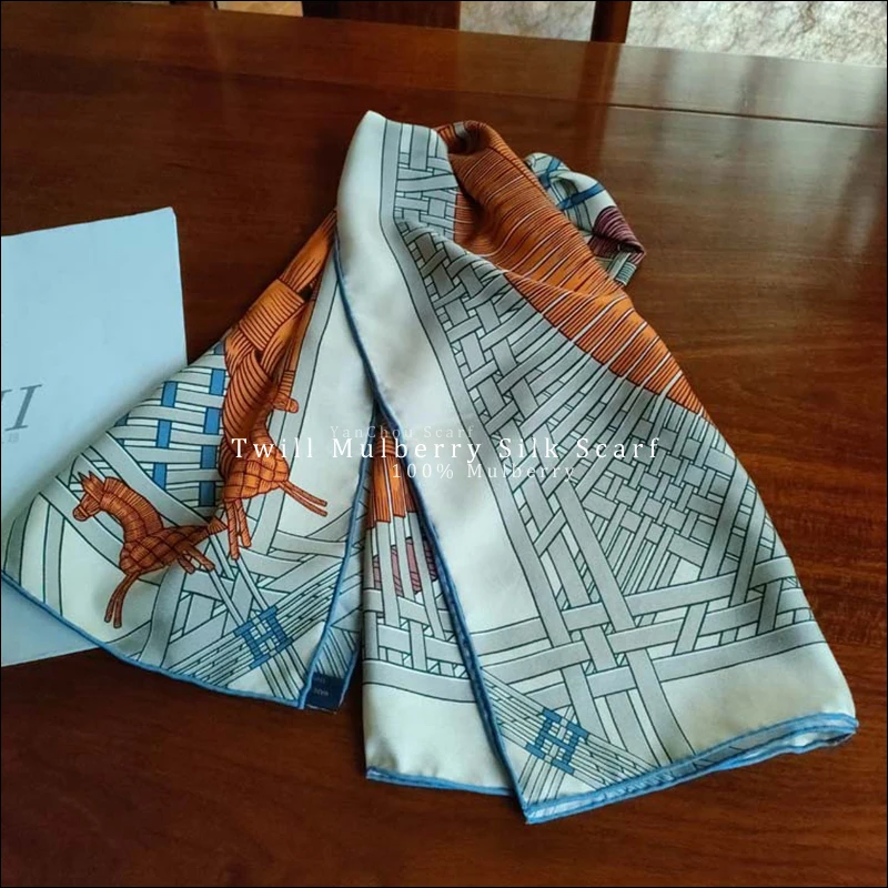 Tự Nhiên Bất Silk Scarf Quảng Trường Phụ Nữ Sang Trọng Thương Hiệu In Ngựa Nữ 100% Khăn Lụa Nữ 110 Lớn Khăn Choàng Khăn Quàng Cổ