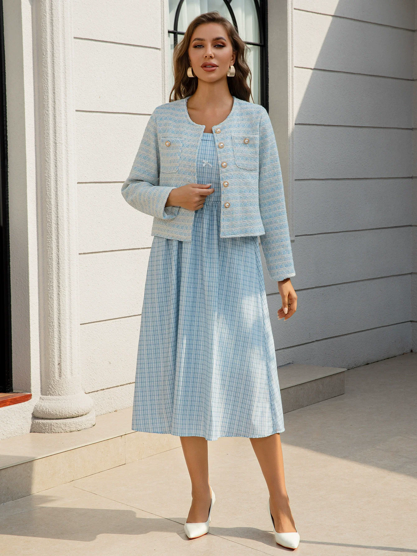 New 2025 Fall Women Elegant Chic Skirts Suit Long Sleeve Crop Jackets Mini Skirts Two Pieces Set female Vintage Party Outfits