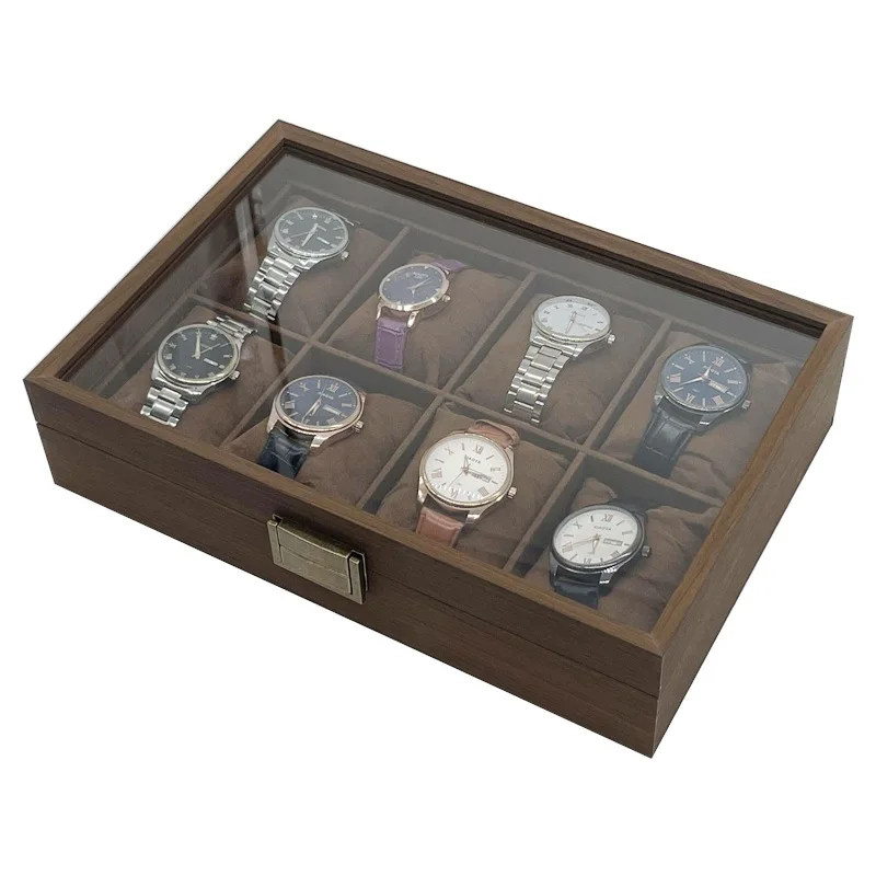 Organisateur de montre et de lunettes de soleil, fait à la main, haut de gamme en bois/cuir Pu, 6 + 3 fentes, boîte de présentoir de bijoux multifonction