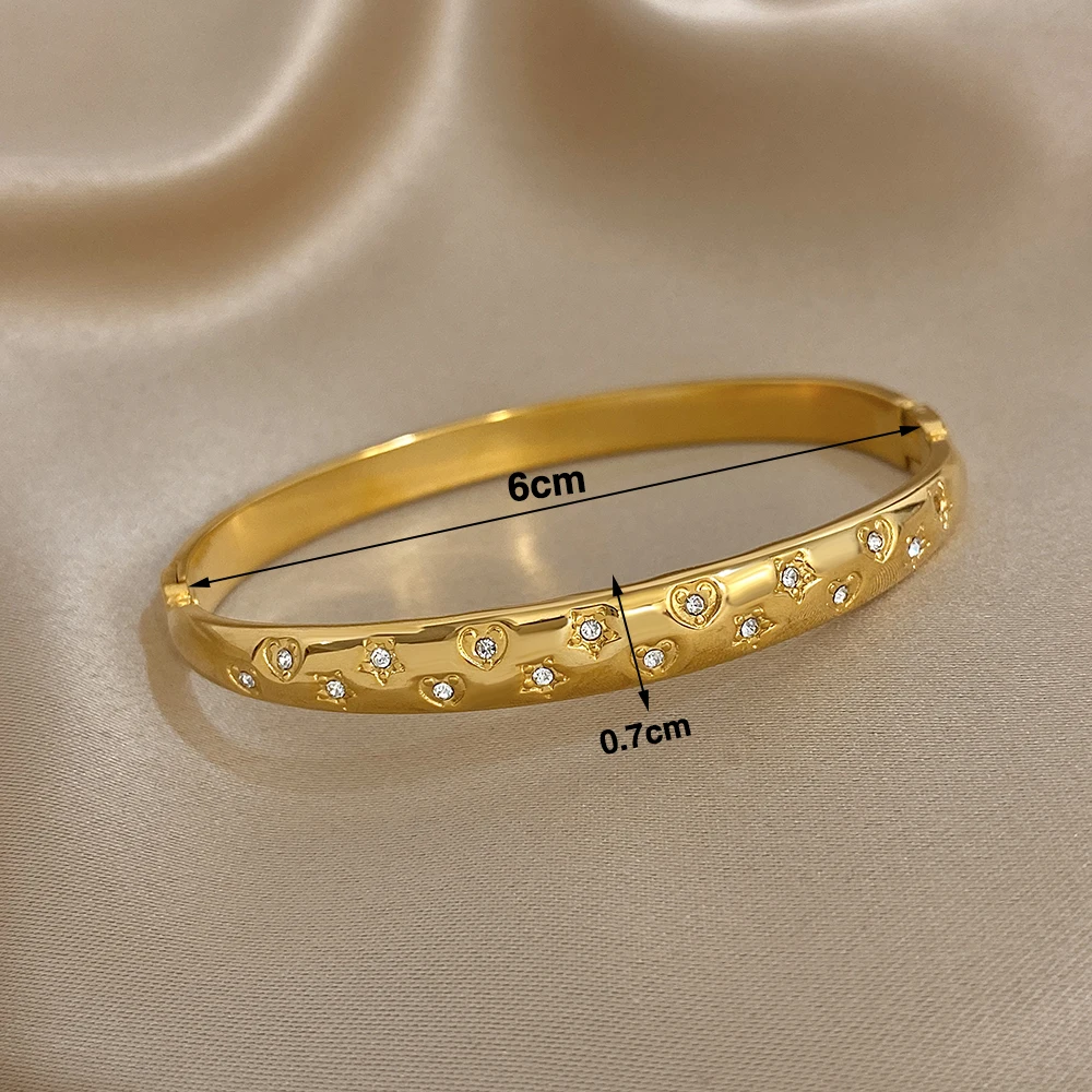 DODOHAO رائعة ستار القلب الفولاذ المقاوم للصدأ الإسورة سوار للنساء 2026 موضة مقاوم للماء الكفة المستديرة الإسورة مجوهرات الحفلات