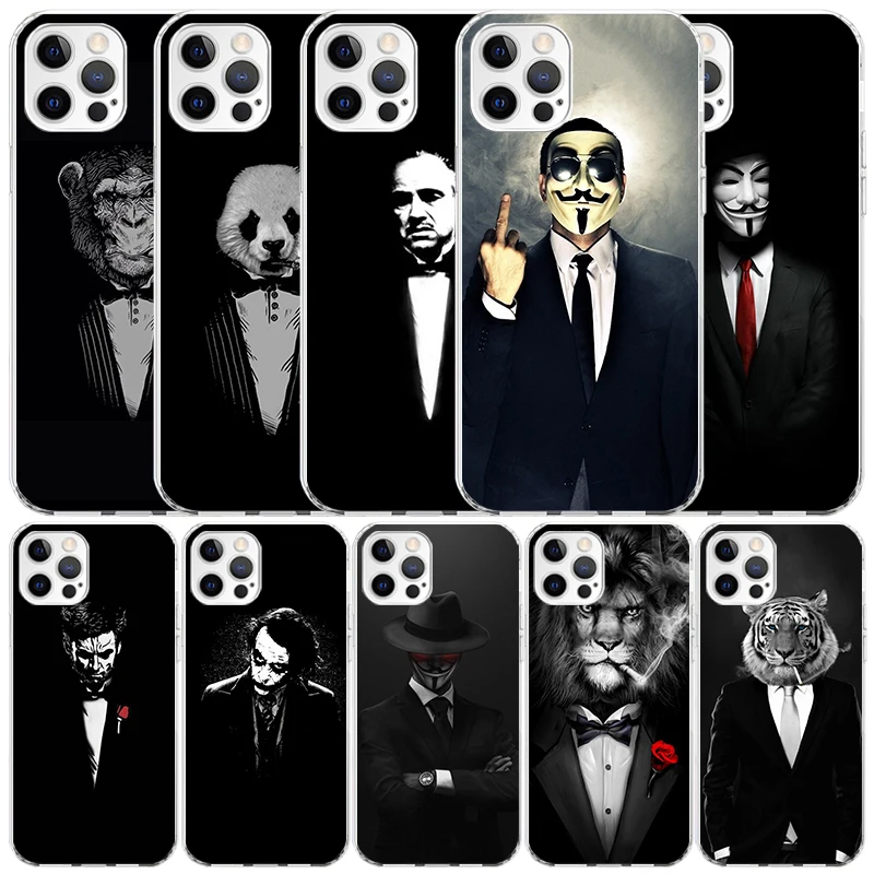 Man Suit Shirt Tie Phone Case For IPhone 16 15 14 13 12 11 Pro Max Mini XR XS X 7 Plus 8 + SE 2020 Soft TPU Back Cover