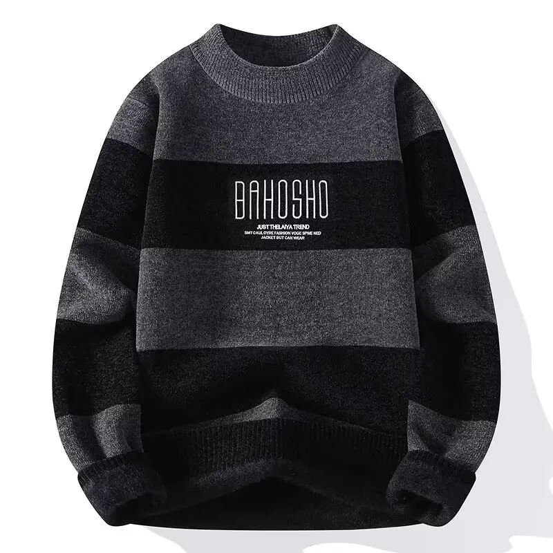 

2025 New Men's Plush Sweater Pullovers Korean Winter Warm O Neck Black Sweater High Quality Cool Top Fashionable Men's Clothing