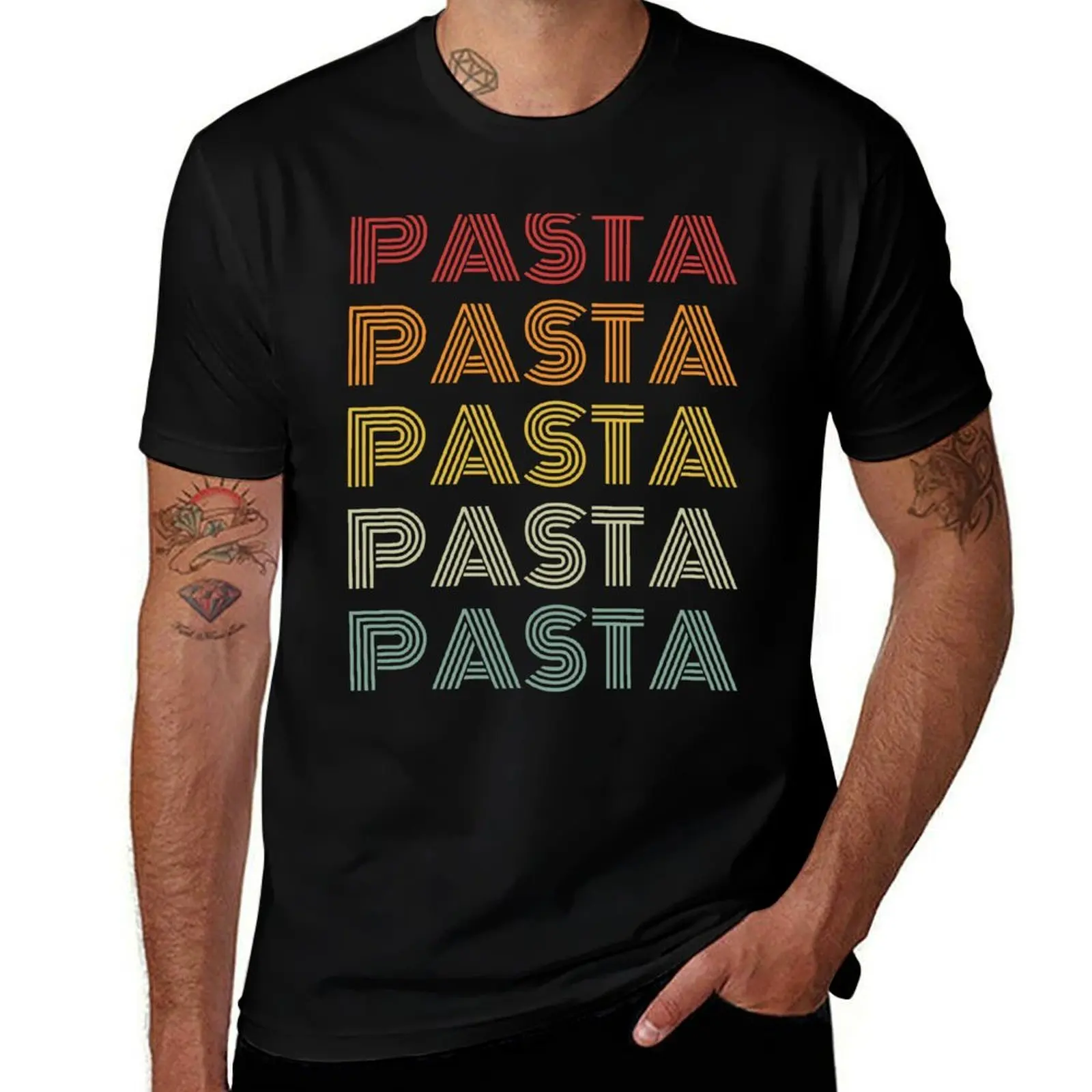 

Pasta Retro Style T-Shirt Modern Print Casual T-Shirt