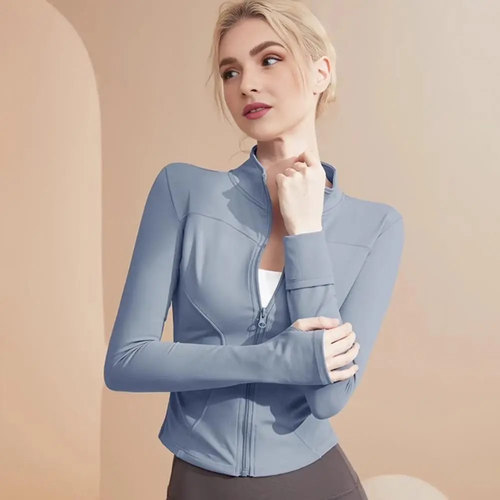 Ropa de Yoga, Top de Yoga con Orificios para los Pulgares, Top Deportivo de Manga Larga para Mujer, Chaquetas Cortas de Secado Rápido con Cierre Completo, Ropa Deportiva para Correr