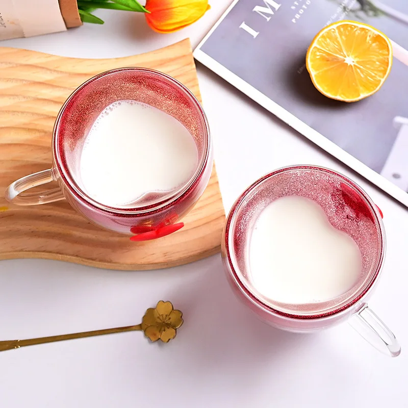 높은 붕규산 유리 하트 모양의 컵, 간단한 주스 우유 입체 모양의 유리 컵, 사무실 커피 머그잔, 여름 맥주 컵