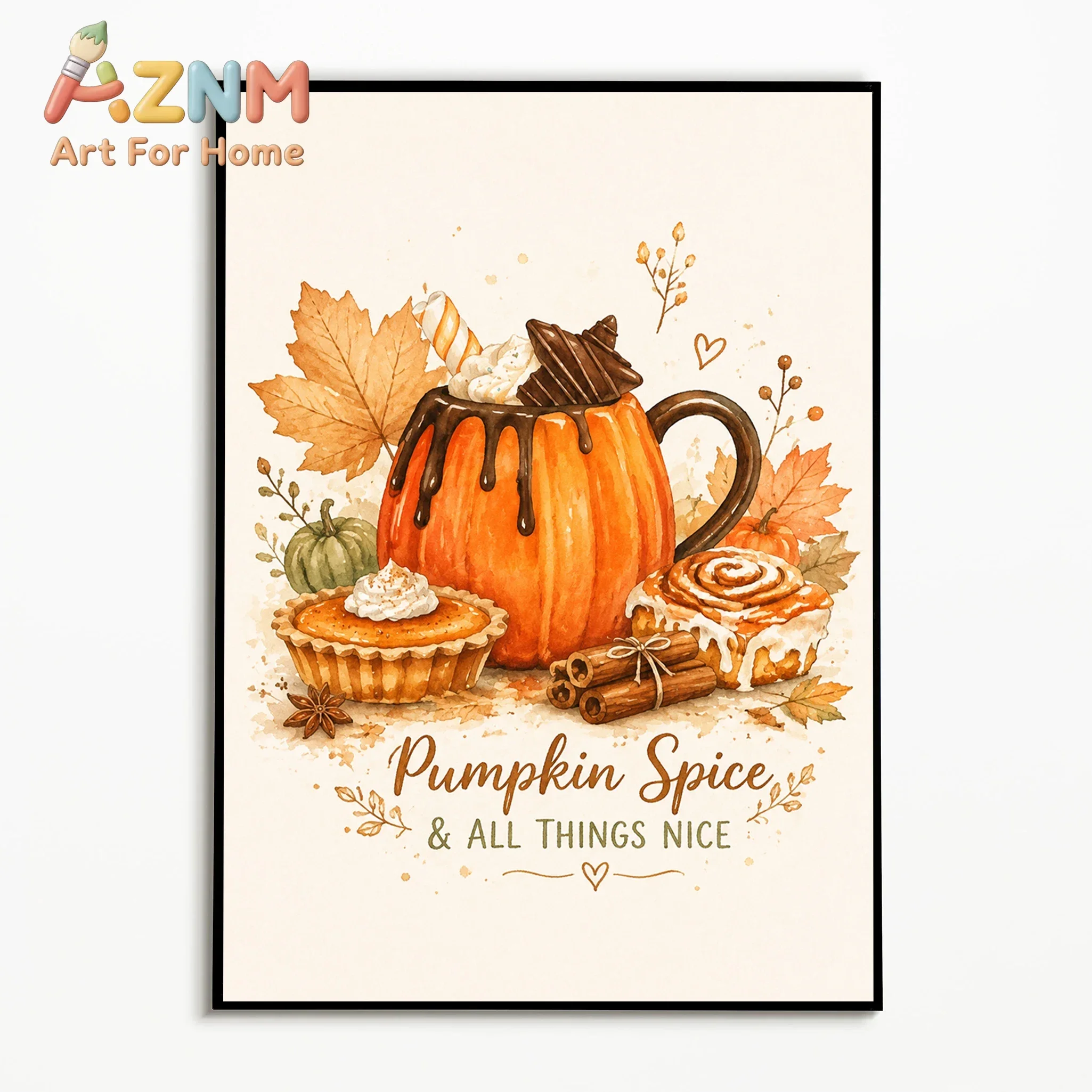 1PC Pumpkin Spice Autumn Poster Thanksgiving Gourmet Desserts Wall Art Farmhouse Autumn Harvest Canvas Printing Fall Decor Gift
