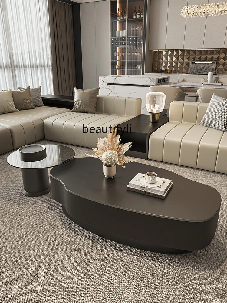 Special-shaped rock slab coffee table light luxury modern simple large and small apartment high-grade oval minimalist