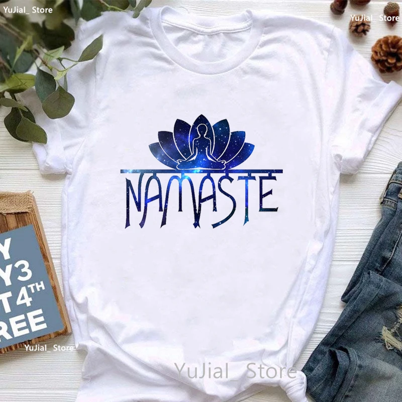 Chakras With Lotus Eye Yoga Design Print T Shirt Girls Meditation Namaste Lotus Flower Tshirt Women Harajuku Shirt Summer Tops