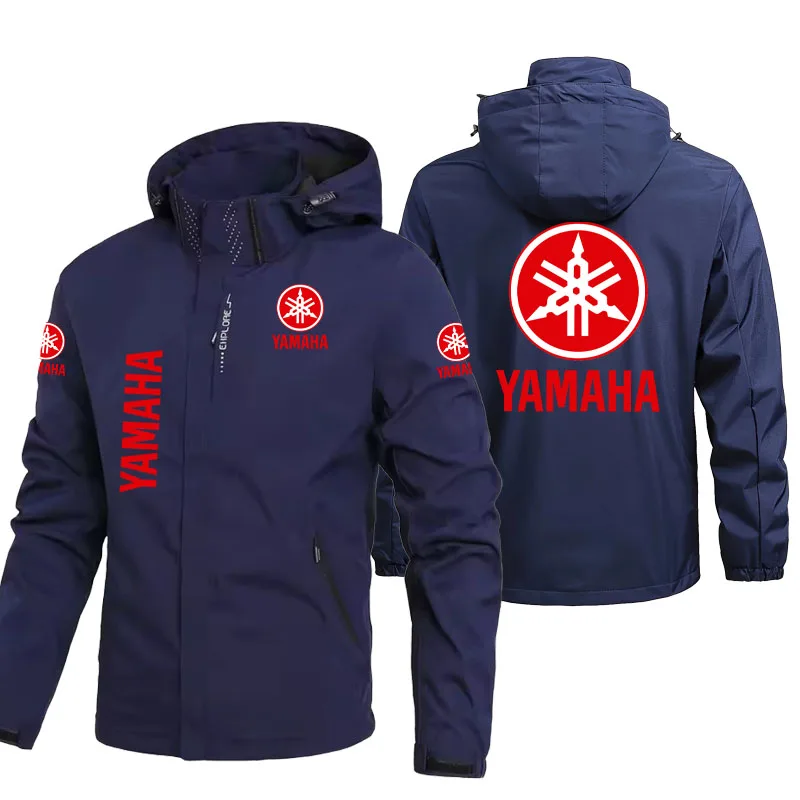 YAMAHA logo Men's Lightweight Waterproof Rain Jacket Hooded Outdoor Windproof Hiking Climbing Raincoat - Outerwear for Men