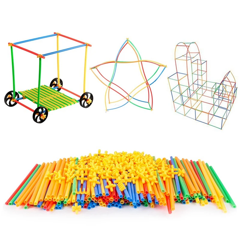 310PCS Straw Constructor STEM Building Blocks Toys For Kids'education,Colorful Plastic Engineering Toys Gift With Wheels