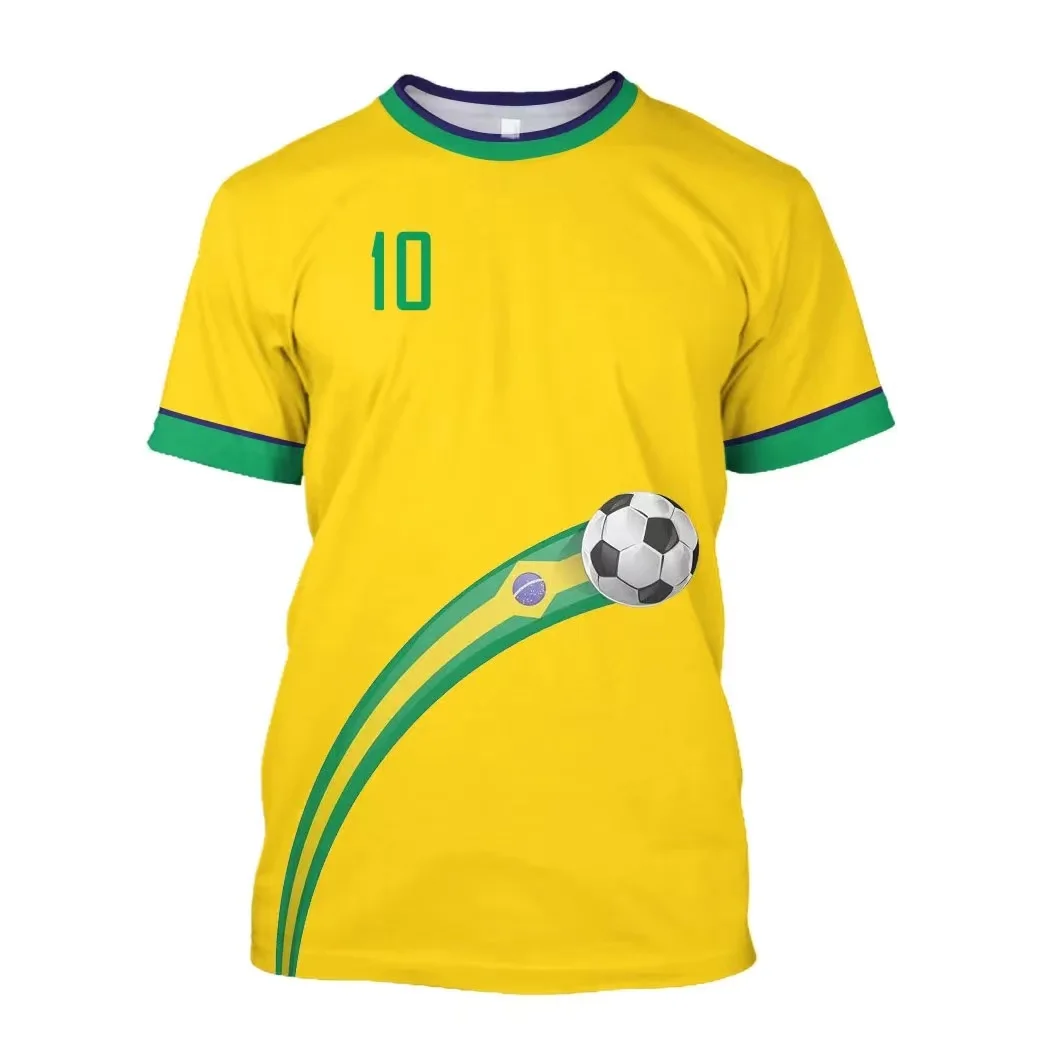 Brazil Jersey Men's T-Shirt O-Neck Short Sleeve Sportswear Men's Clothing 3D Print Brazilian Flag Selection Football Team Shirt