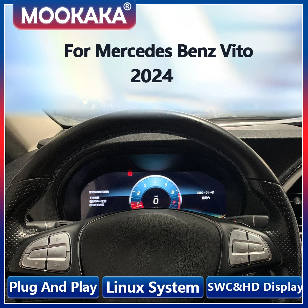 Car Auto Speedometer Screen Digital Cluster For Mercedes Benz Vito 2024 2025 LCD Dashboard Instrument Meter Player Head Unit