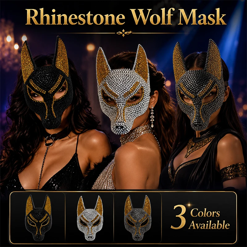 Luxury Rhinestone Wolf Mask Half Face, Shiny Crystal Stage Dance Performance Mask for Men Women, Kpop Cosplay Party Props