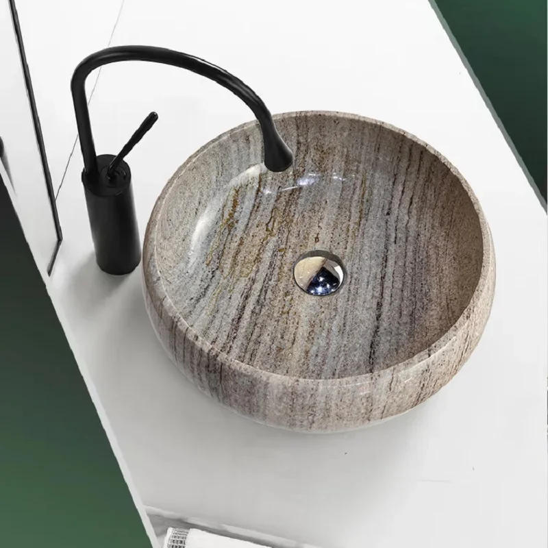 Lavabo de grano de madera de cristal Natural para exteriores, mármol de lujo ligero integrado en el escenario, lavabo artístico