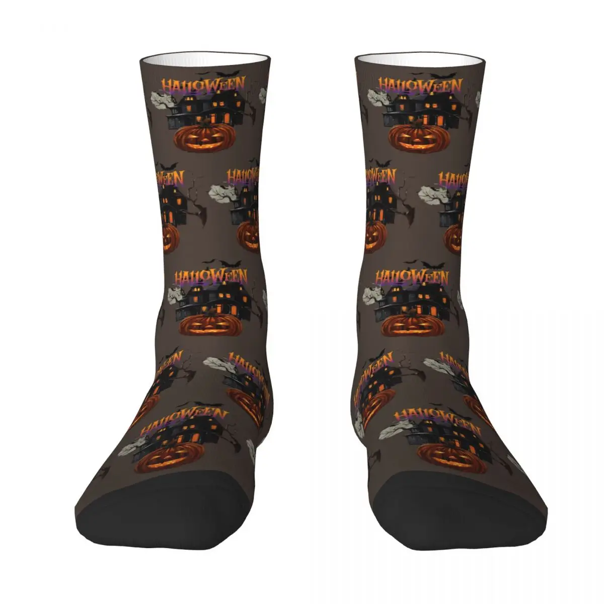 Spooky Halloween Haunted House With Jack-O'-Lantern Socks Harajuku Stockings All Season Long Socks for Man Woman's Birthday Gift