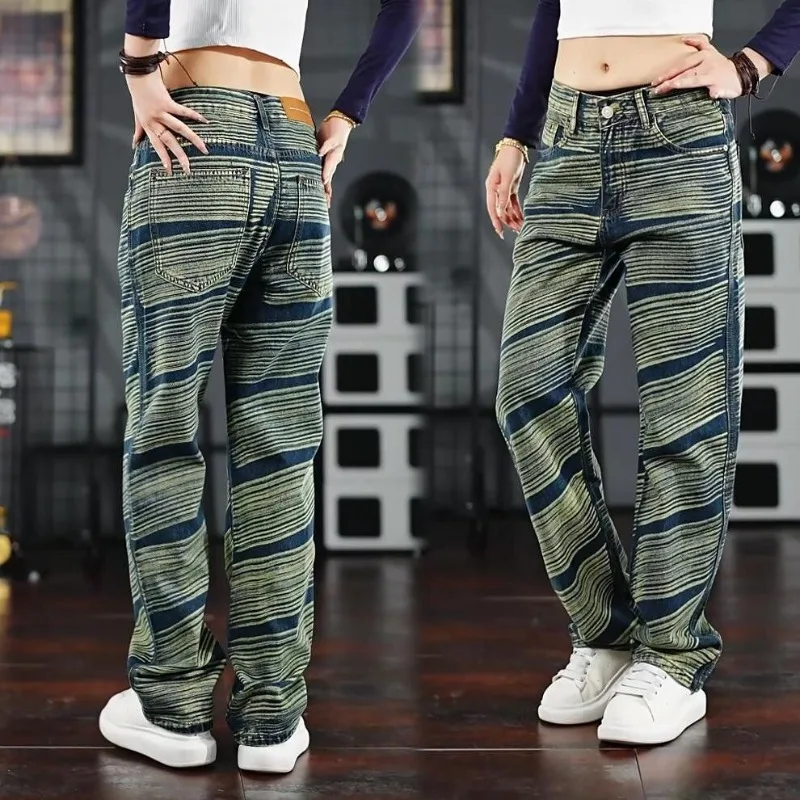 2026 Winter New Four Seasons American Trendy Men Hand-painted Tie-dye Retro Versatile Wide Explosion Loose Handsome Loose Jeans