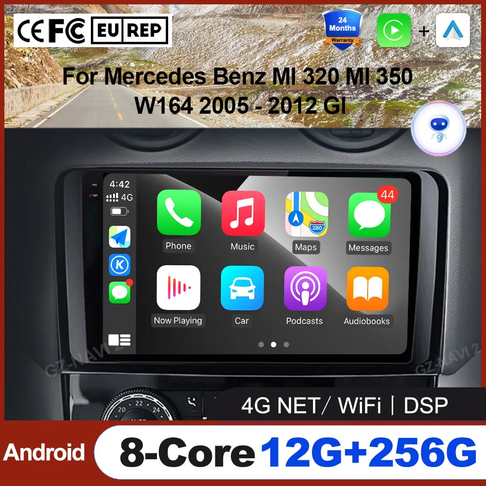 أندرويد 16 لمرسيدس بنز Ml 320 مل 350 W164 2005 - 2012 GL راديو تلقائي الوسائط المتعددة نظام تحديد المواقع الملاحة ستيريو واي فاي أداة Carplay السيارات #1