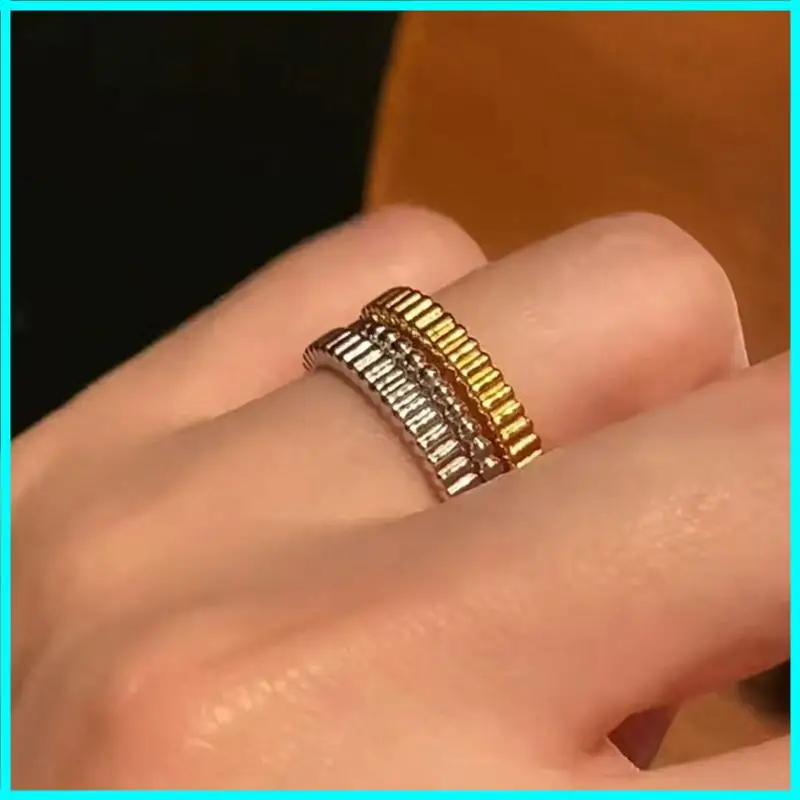 Ring Stainless Steel Gold Color V gear Women Girl Finger Rings Minimalist Wedding Jewelry Gift