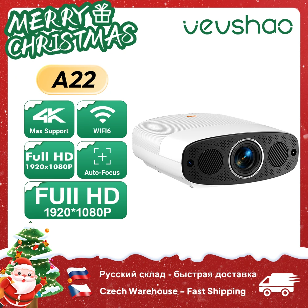 

VEVSHAO Full HD Projector A22 4K Video Smart TV for Home WIFI 1080P 1000 Lumen Projectors Media Video Player Smart Beamer