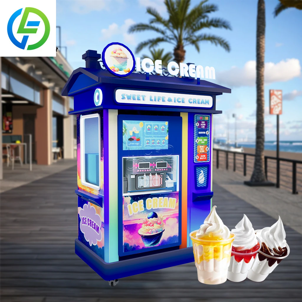 Popular Fully Automatic Ice Cream Robot Machine Customized Hot Selling Coins Operated Robotic Arm Vending System Commercial