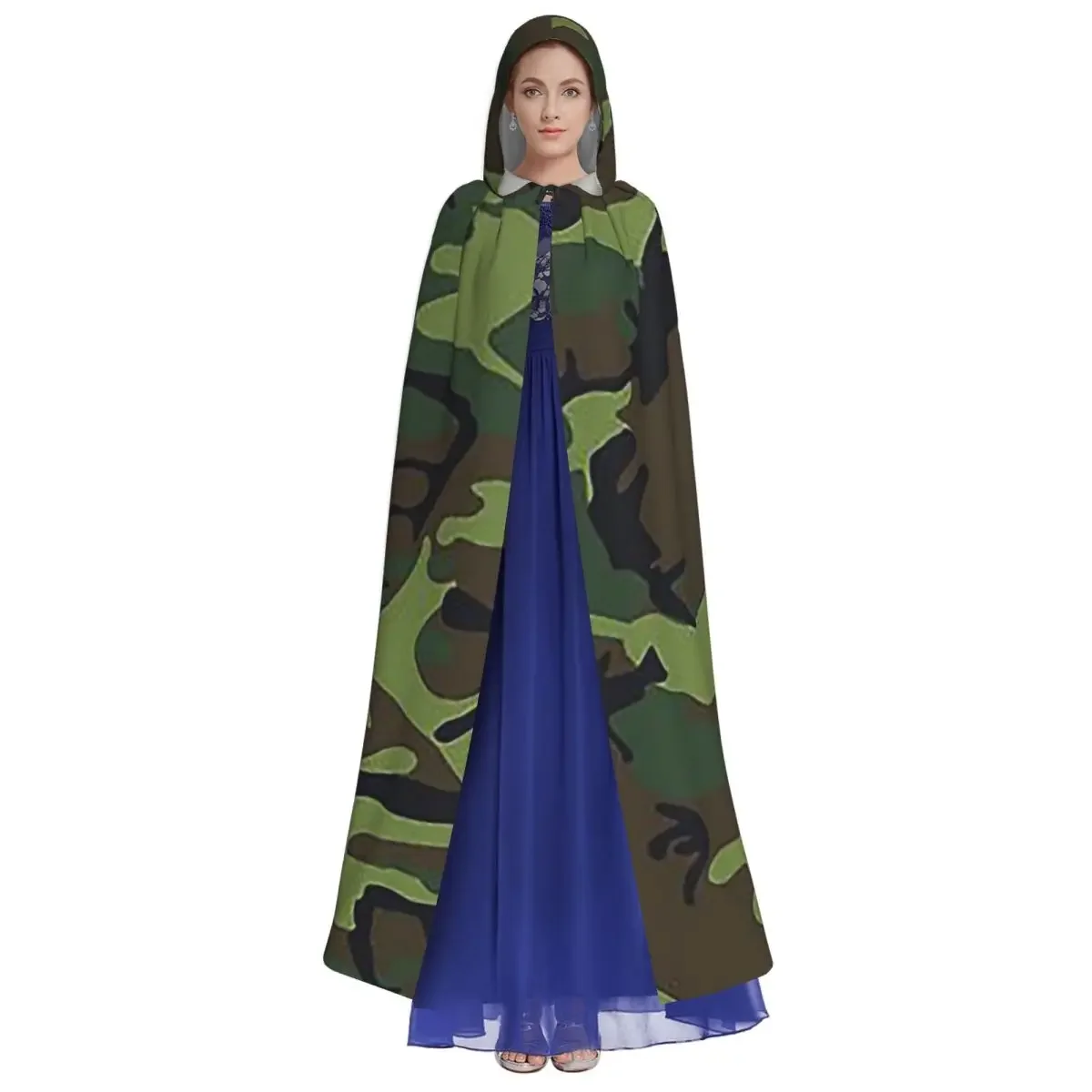 الجيش كامو طويل مقنعين عباءة الساحرة القرون الوسطى زي تأثيري كيب هالوين مصاص دماء الكبار للجنسين