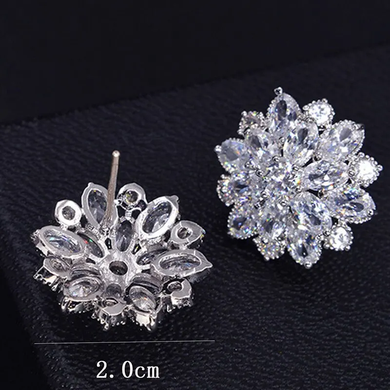 2 Pcs Set Women Exquisite Luxury Shiny Flower Shaped Ear Stud Jewelry Gift For Birthday