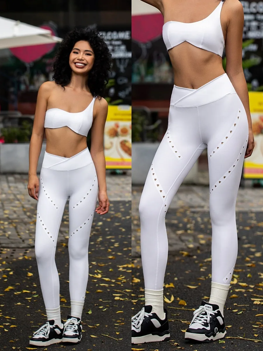 Women Crossover High Waist Yoga Leggings Triangle Cutout Butt Lifting Workout Pants Seamless Stretch Gym Fitness Trousers