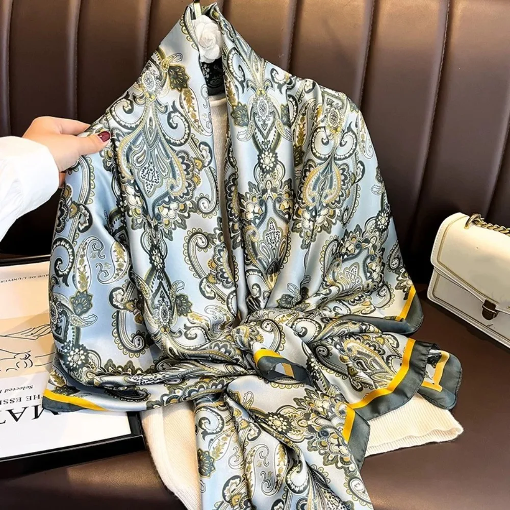 Luxus Blumen Seidenschal Schals Sonnencreme Dünne Satin Halstücher Weiche Große Strand Hijab Kleid Dekor