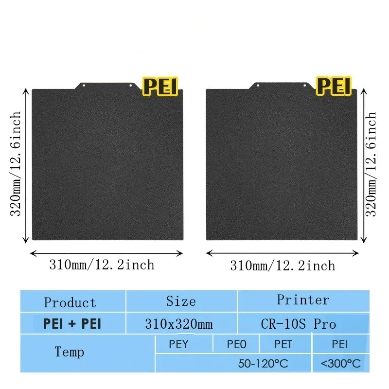 ENERGETIC Ender 3 Max Neo Bed Upgrade PEI Sheet 310x320mm Magnetic Flexible Textured Black PEI Build Plate for CR-10S PRO,CR-X