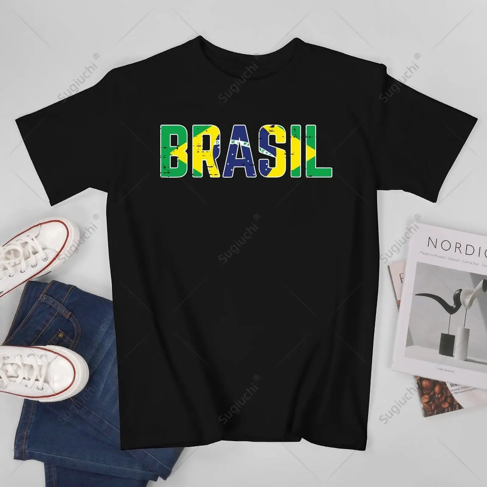 Unisex Men Brazil Brasil Flag Brazilian Tshirt Tees T Shirts Women Boys 100% Cotton T-Shirt