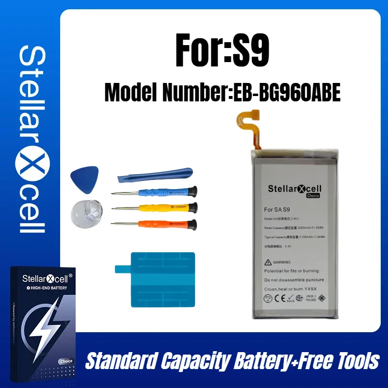 StellarXcell Battery for Samsung S9Series, S9 S9PLUS, Standard capacity, high-quality battery with free tools,samsung battery re