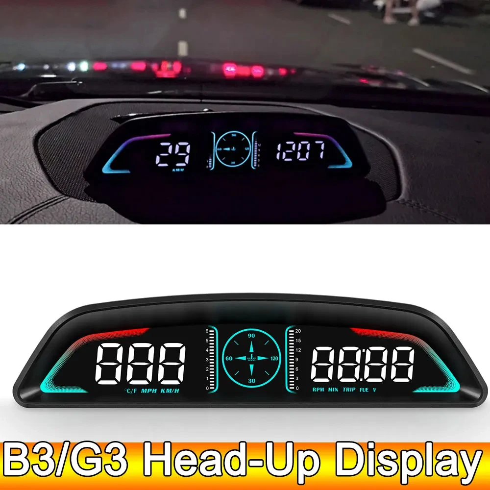 

Универсальный автомобильный HUD-дисплей OBD2 с GPS, цифровой спидометр, сигнализация превышения скорости, часы, измеритель оборотов, напряжения, температуры воды