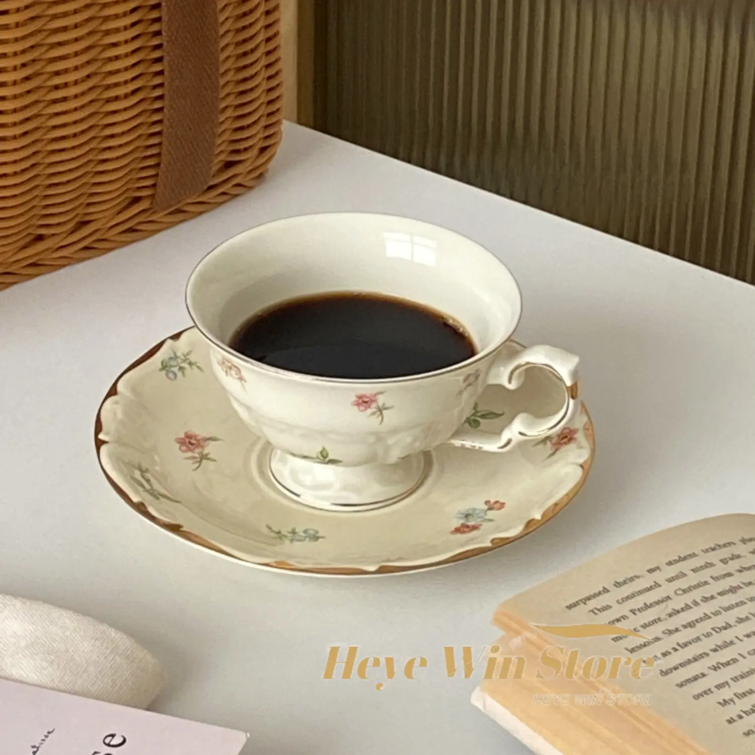 European Style Fragmented Flowers Ceramic Coffee Cup Set Light Luxury Ceramics Delicate Afternoon Tea Cup Coffee Cup - Image 3