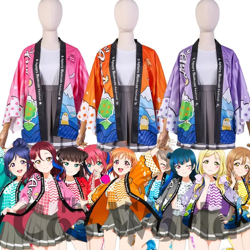 Love live sunshine aqours Numazu festival Takami Chika kurowa Ruby Watanabe you haori yukata outfits anime cosplay costumes