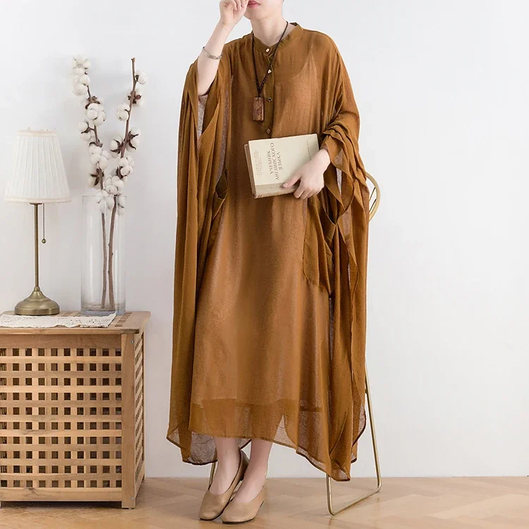 New 2024 Women Abayas Muslim Chiffon Dress Dubai abaya Solid Brown with Big Pocket kaftan islamic Arab Batwing dresses vestidos