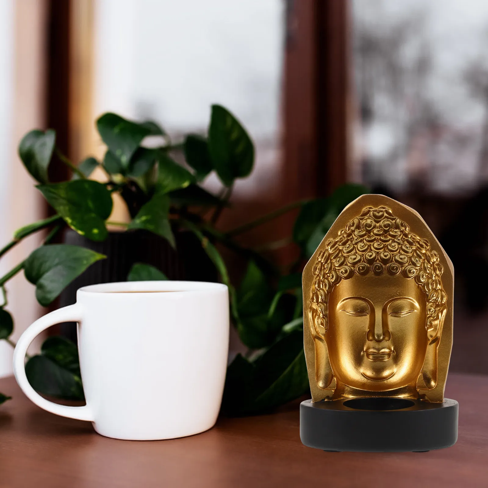 

Tea Light Holder Resin Buddha Holder Desktop Decorative Stand Stable Base Retro Art Piece for Living Room Bedroom