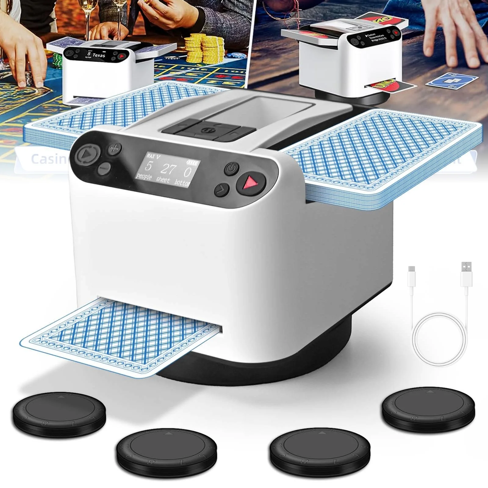 Machine à mélanger les cartes avec un système 360 °   Base rotative, adaptée aux jeux comme UNO, Blackjack et Texas Hold'em.