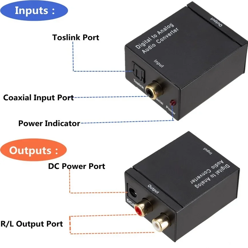 Digital to Analog Audio Converter Digital Optical Coax Coaxial Toslink to Analog RCA L/R Audio Converter Adapter Amplifier