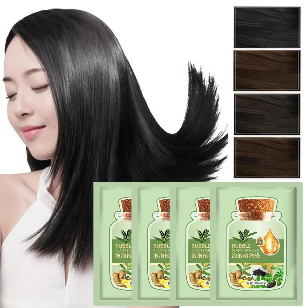 Natural Plant Bubble Hair Dye Gray White To Black Long-lasting Care Smooth Nourishing Hair Repair Hair Damaged Dry