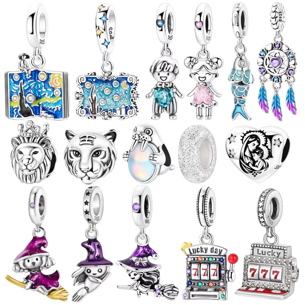 

925 Sterling Silver Purple Witch Charms Bead CZ Zircon Van Gogh Starry Night Slot Pendant Fit Original Bracelet DIY Jewelry Gift