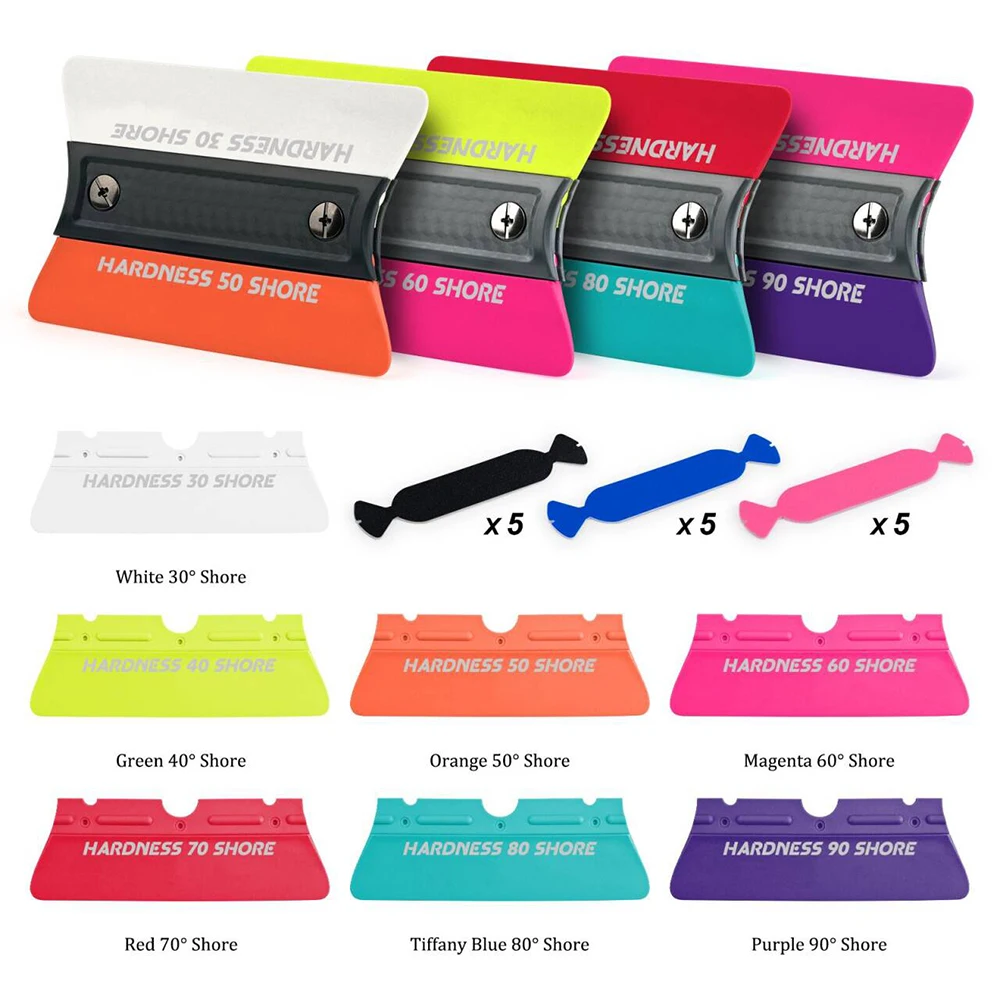 FOSHIO Multiple Hardness TPU Wrap Squeegees for Carbon Fiber Film Application Flexible Dual Blade Magnetic Window Tint Scraper