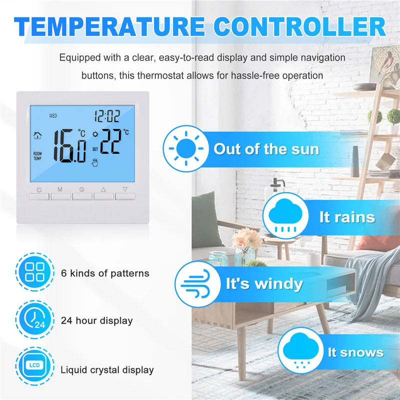 Termostato Digital programable ABGR, controlador de temperatura ambiente semanal 3A para un calentamiento eficiente del hogar, retroiluminación blanca