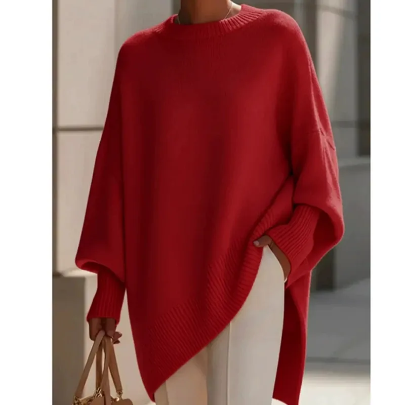 European American 2026 Autumn Winter Round neck Pullover Sweater Loose lazy style Solid color Women's Sweaters Knitwear Tops